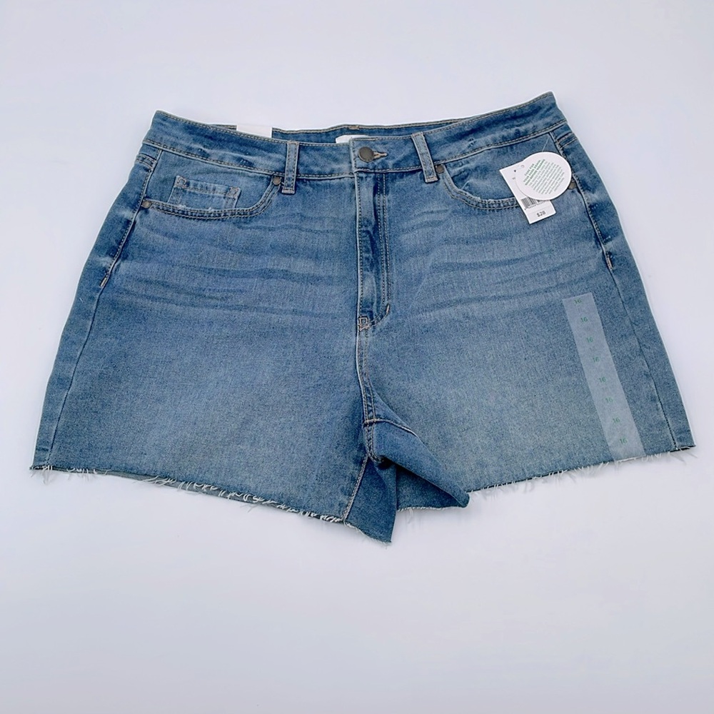 Dip High Rise Denim Distressed Shorts Raw 4.25” Hem‎ 5 Pockets Medium Wash NWT